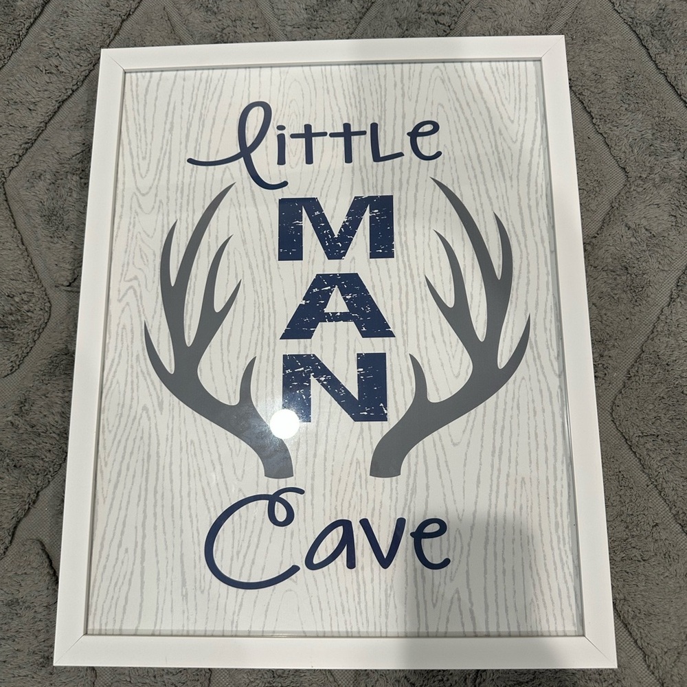 White and Blue 'Little Man Cave' Wall Art